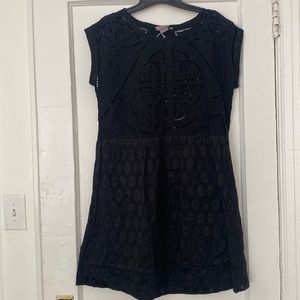 Anthropologie black embroidered short sleeve dress